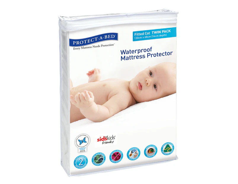 Protect-A-Bed Fitted Standard Cot Waterproof Mattress Protector 2-Pack