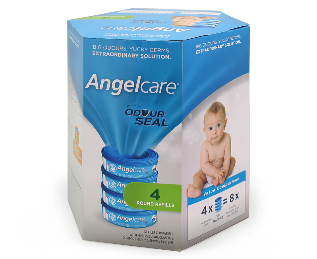 Angelcare 4PK Baby Nappy Diaper Disposal Cassette Refill for Disposal System/Bin