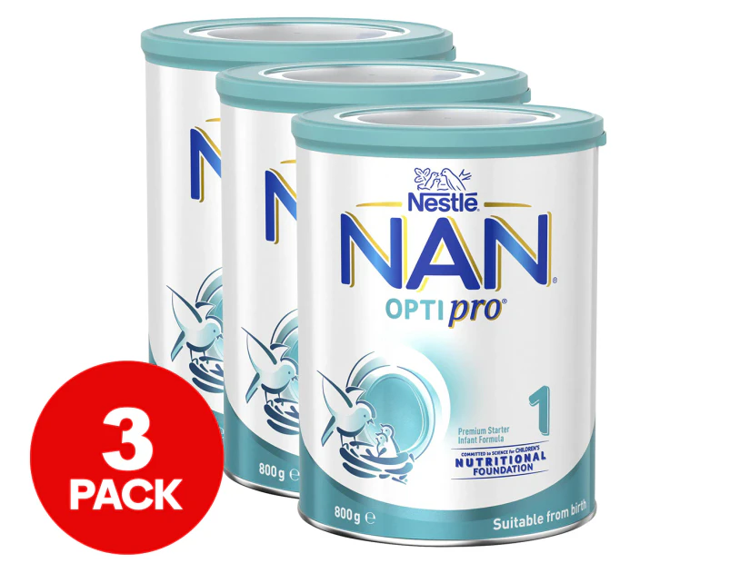 3 x Nestlé NAN OPTIPRO 1 Suitable From Birth Premium Starter Infant Formula 800g