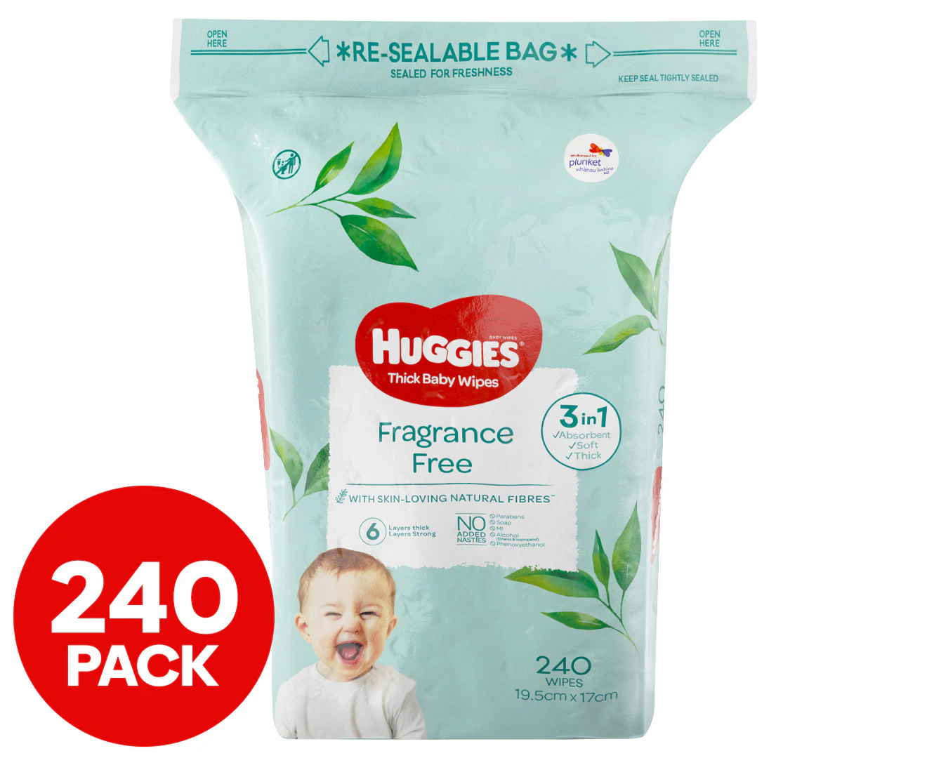 3 x 80pk Huggies Fragrance Free Thick Baby Wipes