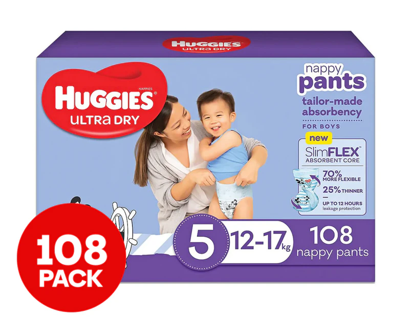 Huggies Boys' Size 5 12-17kg Ultra Dry Nappy Pants 108pk