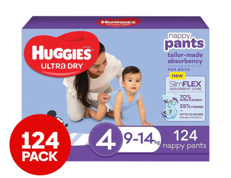 Huggies Boys' Size 4 9-14kg Ultra Dry Nappy Pants 124pk