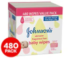 6 x 80pk Johnson's Baby Skincare Fragrance Free Baby Wipes