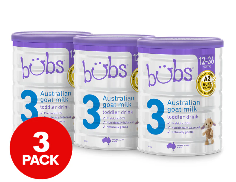 3 x Bubs Stage 3 Australian Goat Milk Toddler Drink 12-36 Months 800g