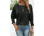 Azura Exchange Black Shirred Dolman Sleeve Satin Blouse - Black