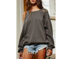 Azura Exchange Medium Grey Distressed Asymmetric Cold Shoulder Pullover - Medium Grey