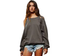 Azura Exchange Medium Grey Distressed Asymmetric Cold Shoulder Pullover - Medium Grey