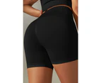 Azura Exchange Black Solid Color High Waist Tummy Control Active Shorts - Black