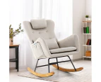 Oikiture Rocking Chair Nursing Armchair Linen Accent Chairs With 2 Pillow Beige