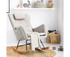 Oikiture Rocking Chair Nursing Armchair Linen Accent Chairs With 2 Pillow Beige