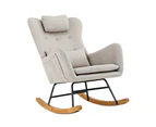 Oikiture Rocking Chair Nursing Armchair Linen Accent Chairs With 2 Pillow Beige