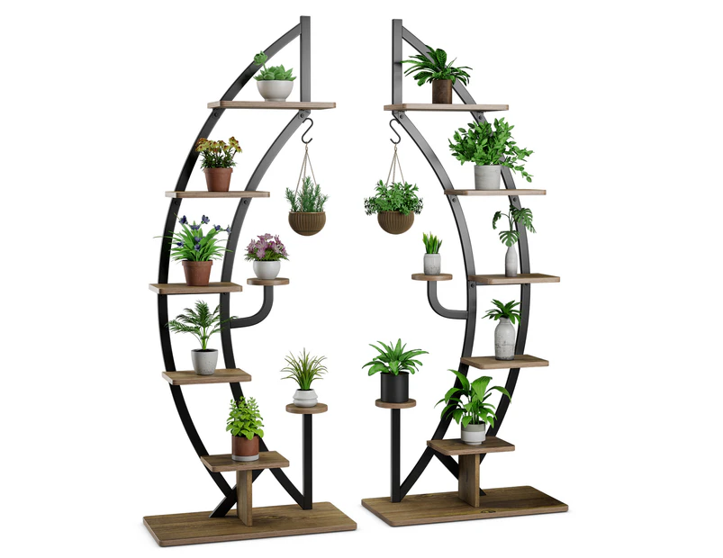 Costway 2x Metal Plant Stand 6-Tier Flower Display Shelf Indoor Potting Rack Outdoor Planter Holder w/Hook