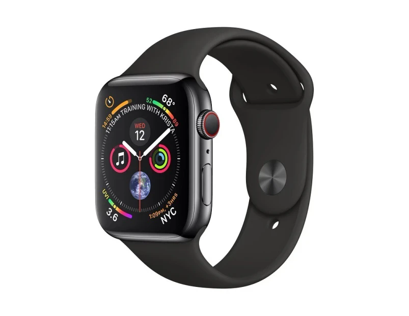 Apple Watch Series 4 (Cellular) 44mm Gray Stainless Steel Black Band - Refurbished Grade A