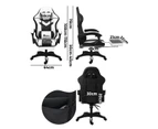 Oikiture Gaming Chair 7 RGB LED 8 Points Massage Racing Recliner Office Computer - Black&White