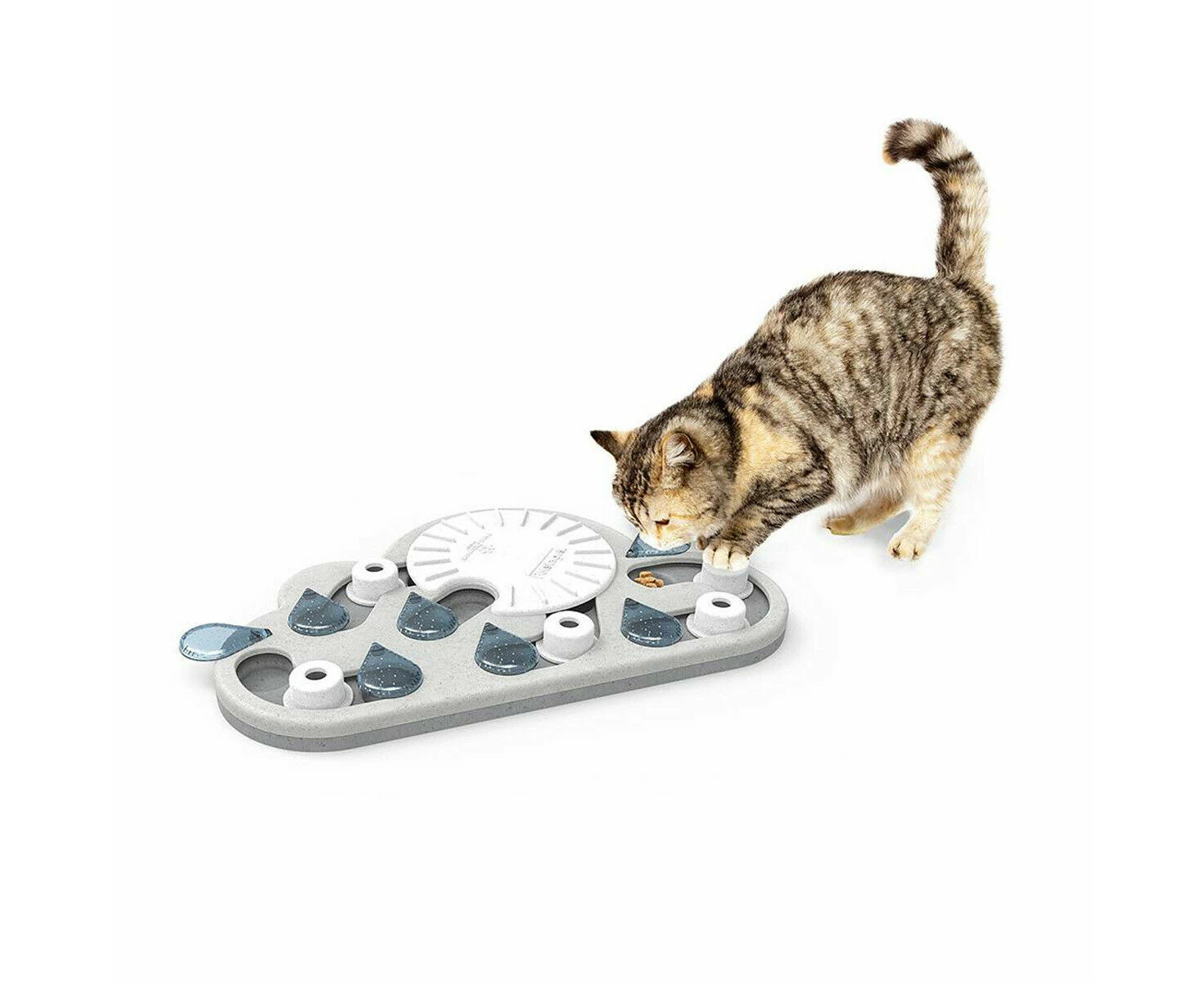 Puzzle & Play Treat Dispensing Cat Toy, Rainy Day (White)