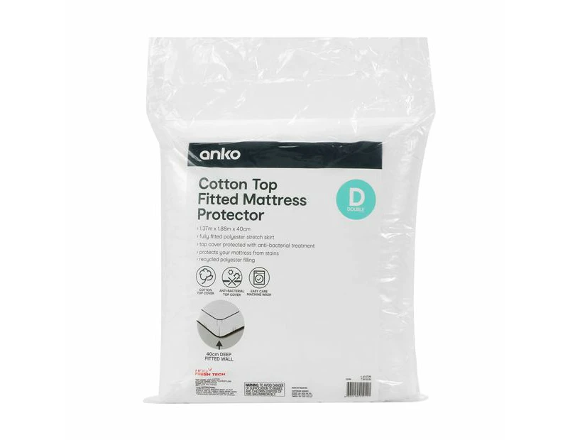 Cotton Top Fitted Mattress Protector, Double Bed - Anko