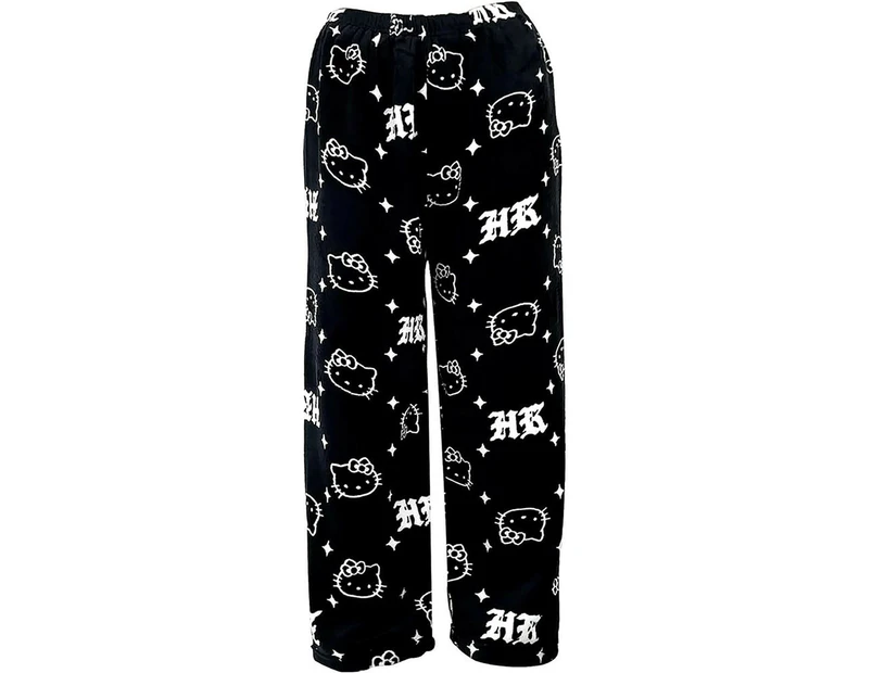 Women Autumn Winter Flannel Warm Pajamas Pyjamas Pants Cartoon Kitty Cat Trousers - D