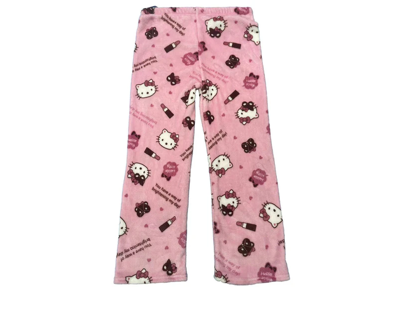 Women Hello Kitty My Melody Kuromi Printed Soft Flannel Nightwear Bottoms Pyjama Pajama Pants Trousers - Pink