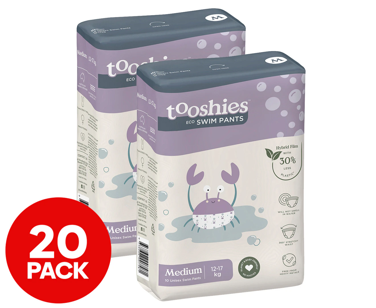 2 x 10pk Tooshies Medium 12-17kg Eco Swim Pants