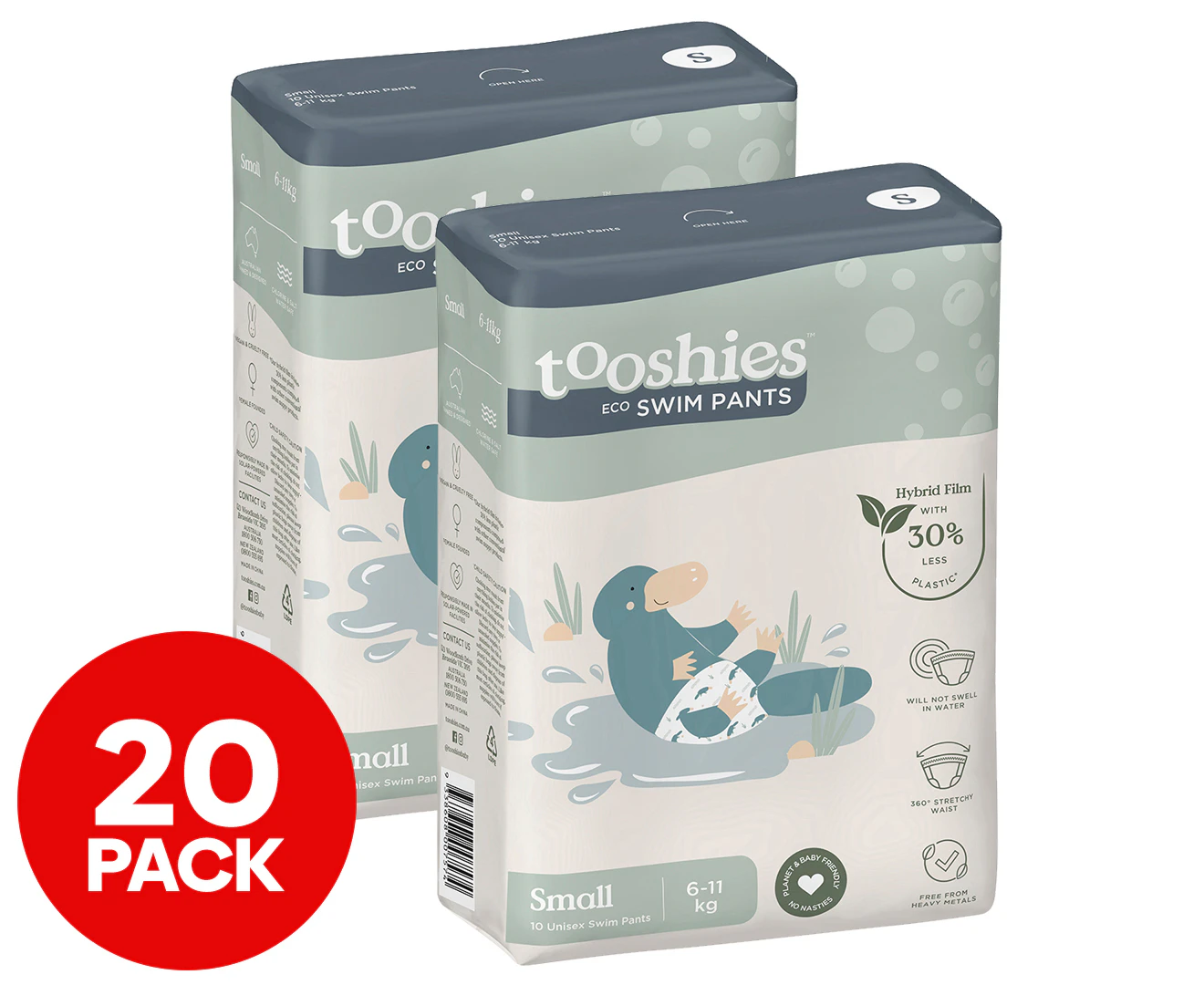 2 x 10pk Tooshies Small 6-11kg Eco Swim Pants