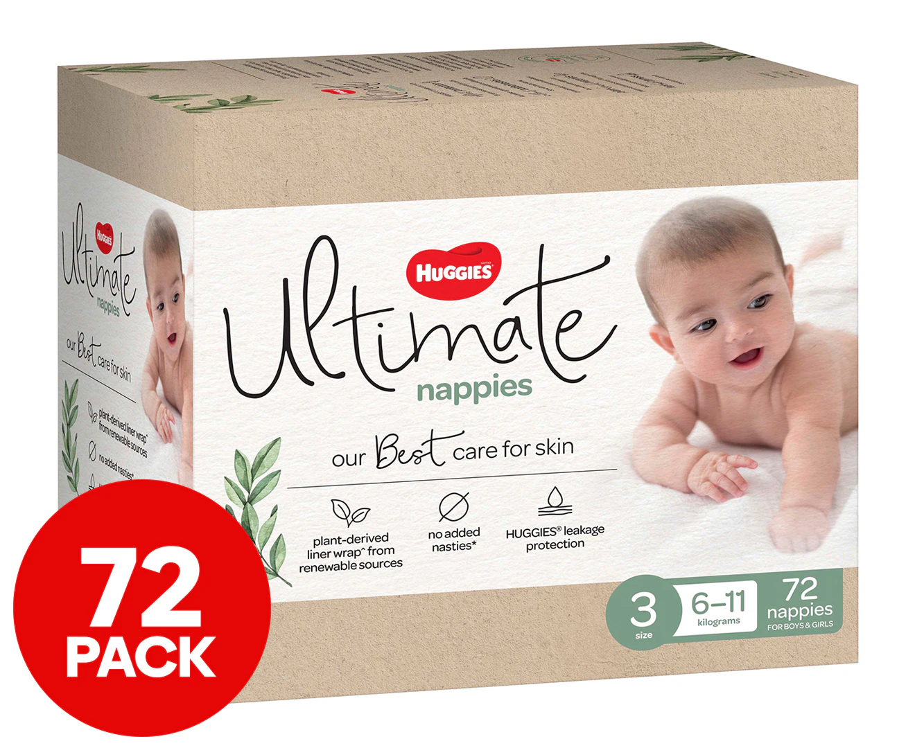 Huggies Ultimate Size 3 Crawler 6-11kg Nappies Jumbo 72pk