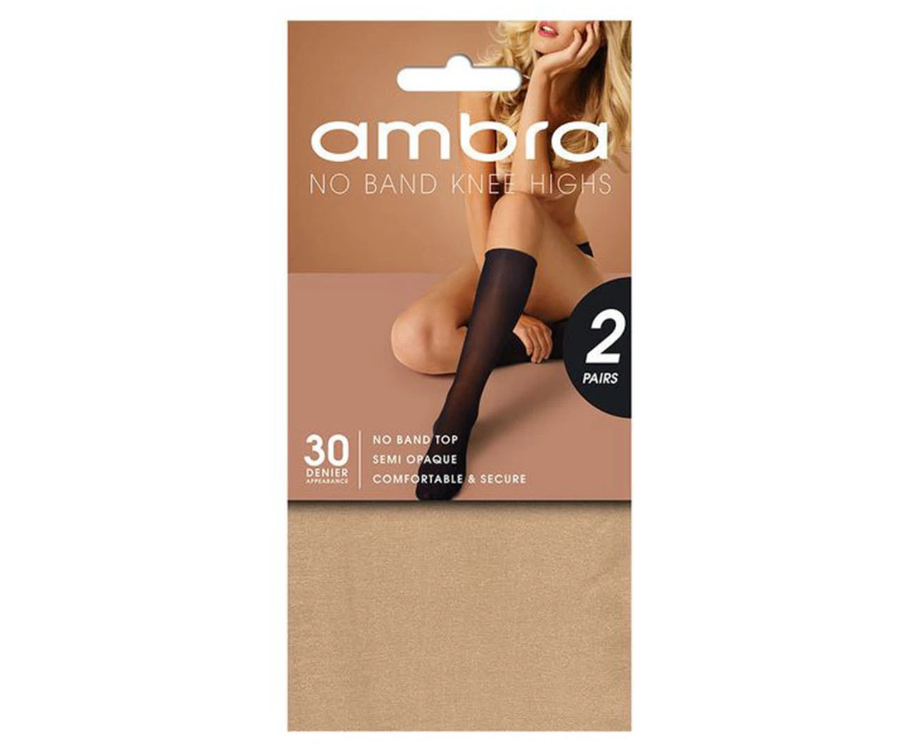 Ambra Women's No Band Knee High Pantyhose 2-Pack - Beige