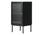 Oikiture Storage Cabinet Floor Cupboard Slim Tempered Glass Door Black