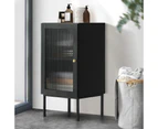 Oikiture Storage Cabinet Floor Cupboard Slim Tempered Glass Door Black