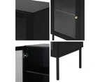 Oikiture Storage Cabinet Floor Cupboard Slim Tempered Glass Door Black