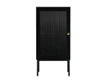 Oikiture Storage Cabinet Floor Cupboard Slim Tempered Glass Door Black