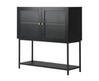 Oikiture Storage Cabinet Floor Cupboard Two Tempered Glass Door Black