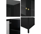 Oikiture Storage Cabinet Floor Cupboard Two Tempered Glass Door Black