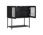 Oikiture Storage Cabinet Floor Cupboard Two Tempered Glass Door Black