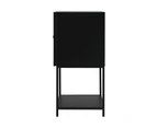 Oikiture Storage Cabinet Floor Cupboard Two Tempered Glass Door Black