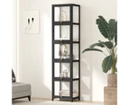 Oikiture Display Cabinet Slim Storage 5-Tier Shelves Clear Bookcase Rack Black