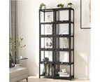 Oikiture Display Cabinet Slim Storage 5-Tier Shelves Clear Bookcase Rack Black