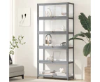 Oikiture Display Cabinet Storage 5-Tier Shelves Clear Bookcase Stand Rack Grey