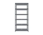 Oikiture Display Cabinet Storage 5-Tier Shelves Clear Bookcase Stand Rack Grey