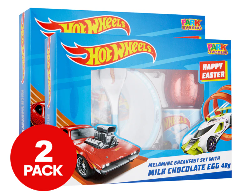 2 x Hot Wheels Melamine Breakfast Set w/ Milk Chocolate Egg 40g