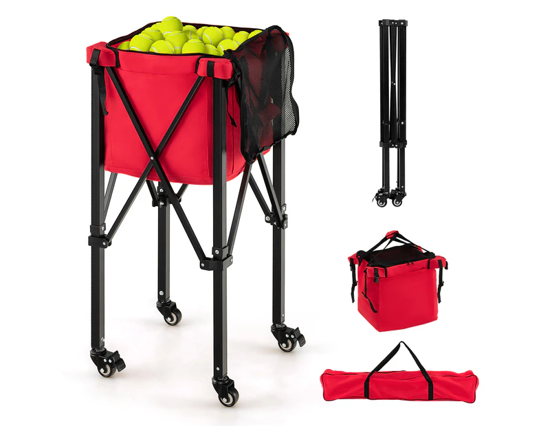 Costway Tennis Ball Trolley 160 Balls Coaching Teaching Basket Cart w/Side Pockets Foldable