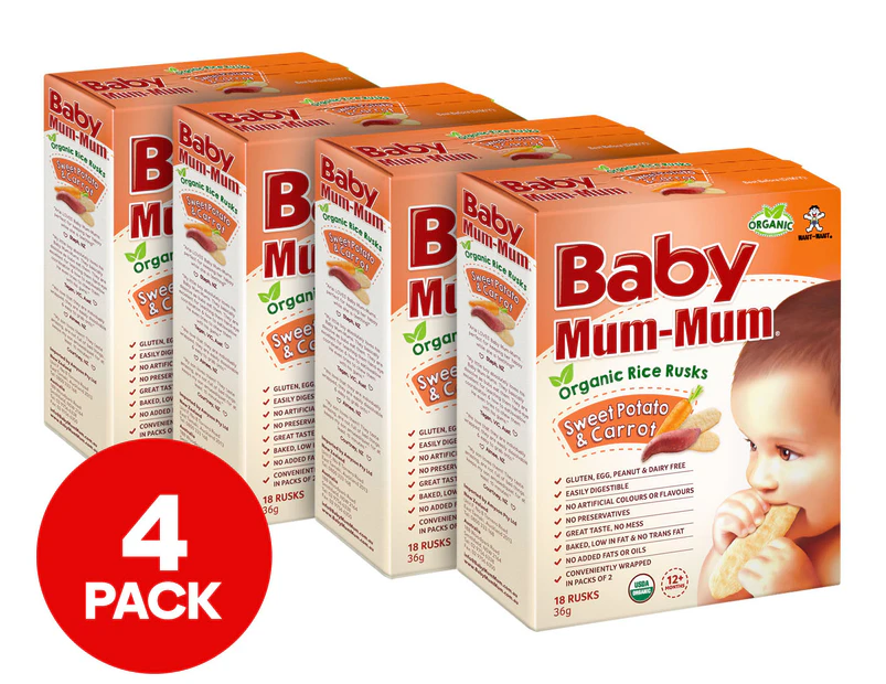 4 x Baby Mum-Mum First Rice Rusks Sweet Potato & Carrot 36g
