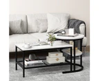 Giantex 2PCS Nesting Coffee Table Round End Table & Rectangular Table Set w/Faux Marble Tabletop Sofa Side Table, Black