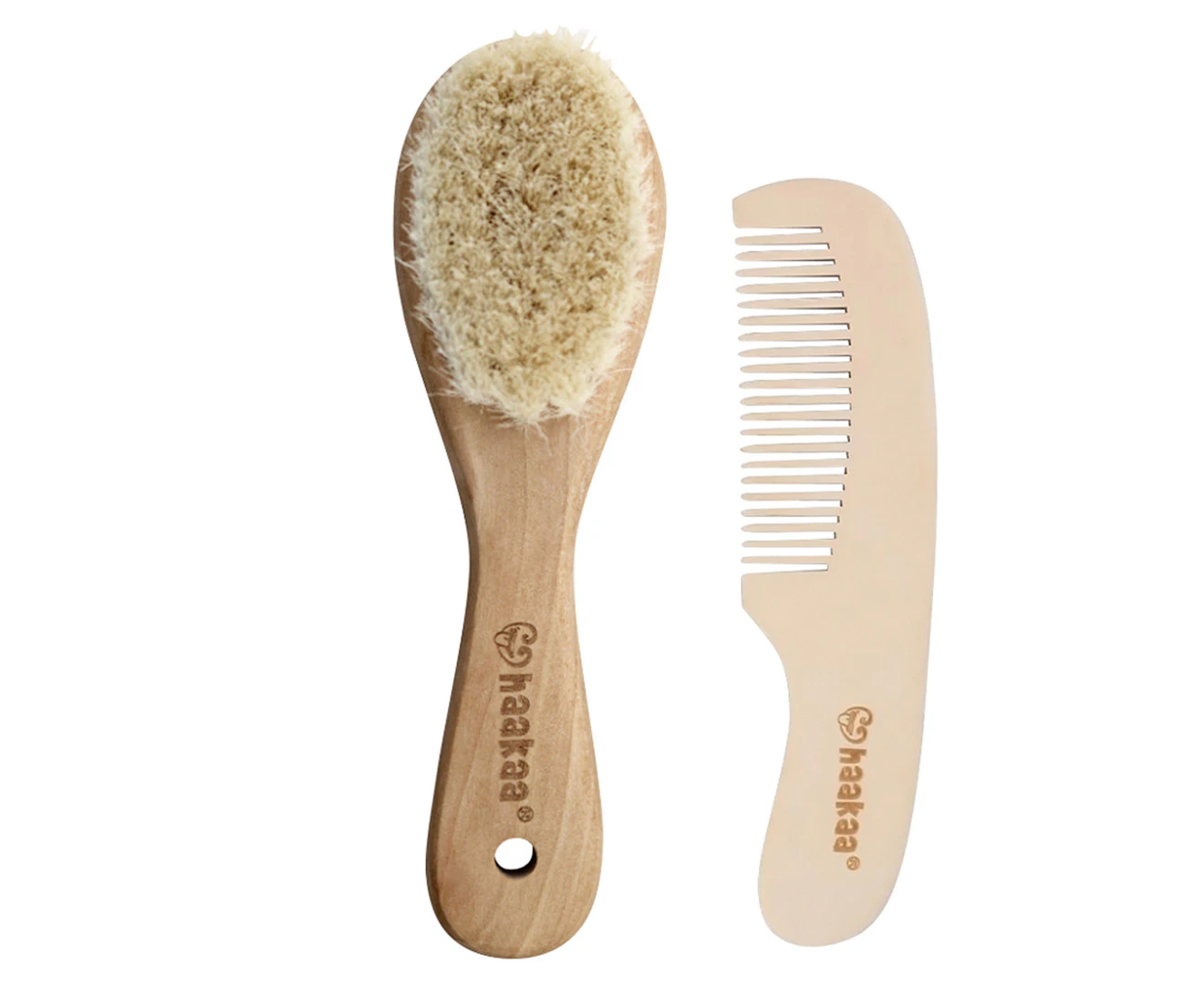 Haakaa Goat Wool Wooden Baby Hair Brush & Comb Set