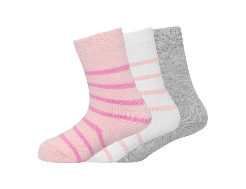 Bonds Toddler/Kids' Stay On Crew Socks 3-Pack - Pink/Grey/White