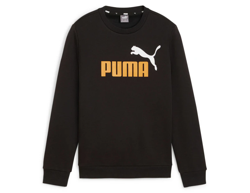 Puma Boys' Essentials 2-Colour Big Logo Crew Sweatshirt - Puma Black/Ginger Tea