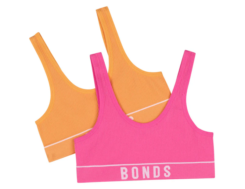 Bonds Girls' Original Retro Rib Tank Crop Top 2-Pack - Hot Pink/Orange