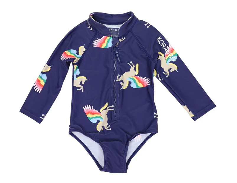 Korango Girls' Unicorn Zip Swimsuit - Navy