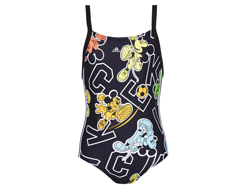 Adidas x Disney Girls' Mickey All-Over Print One-Piece Swimsuit - Black