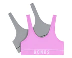 Bonds Girls' Original Retro Rib Tank Crop Top 2-Pack - Pink/Grey