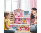 Costway 3-Story Pretend Play Dollhouse Kids Wooden Dollhouse w/ Rooms & Furniture Set Toy Gift Pink